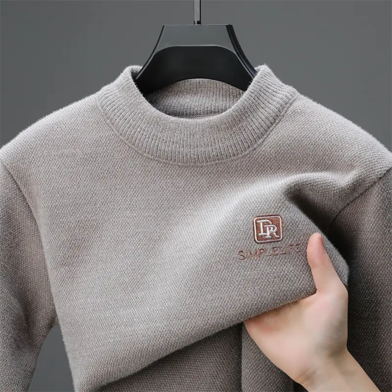 Light luxury high-end brand round neck sweater men's Korean trend embroidery winter new plush thick casual warm knit pullover
