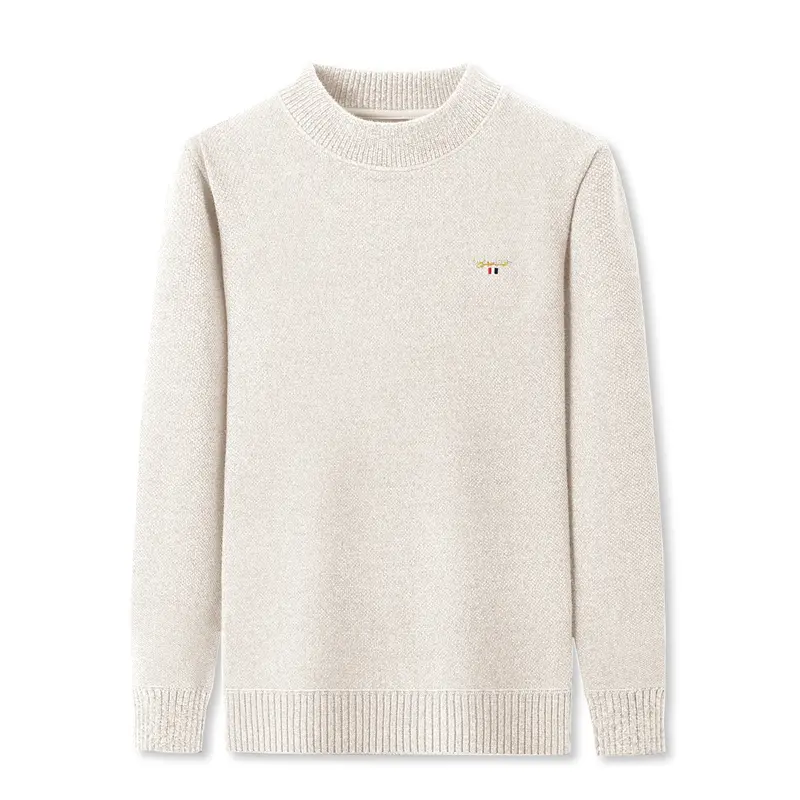 Luxury high-end round neck sweater men's trendy new Korean style casual brand embroidered winter plush thick warm knit pullover