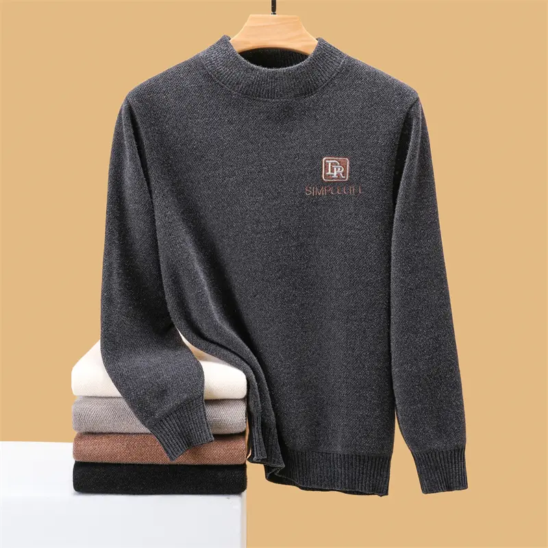Light luxury high-end brand round neck sweater men's Korean trend embroidery winter new plush thick casual warm knit pullover