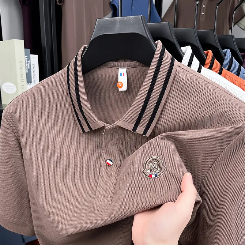 100% cotton luxury brand short sleeve polo shirt letter embroidered fashion stripes lapel T-shirt summer comfort casual men wear