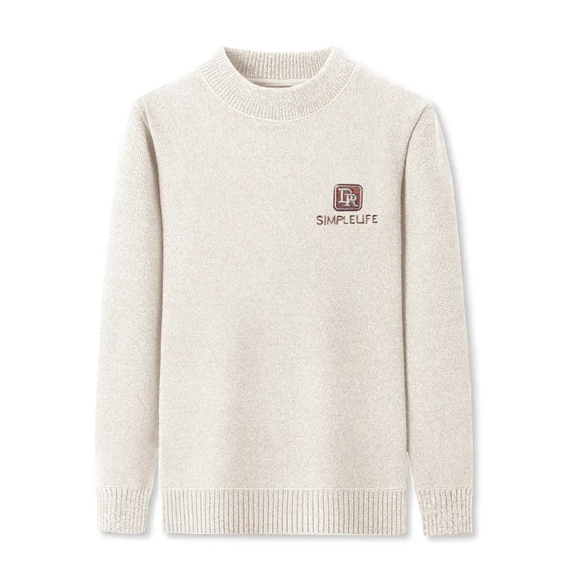 Light luxury high-end brand round neck sweater men's Korean trend embroidery winter new plush thick casual warm knit pullover