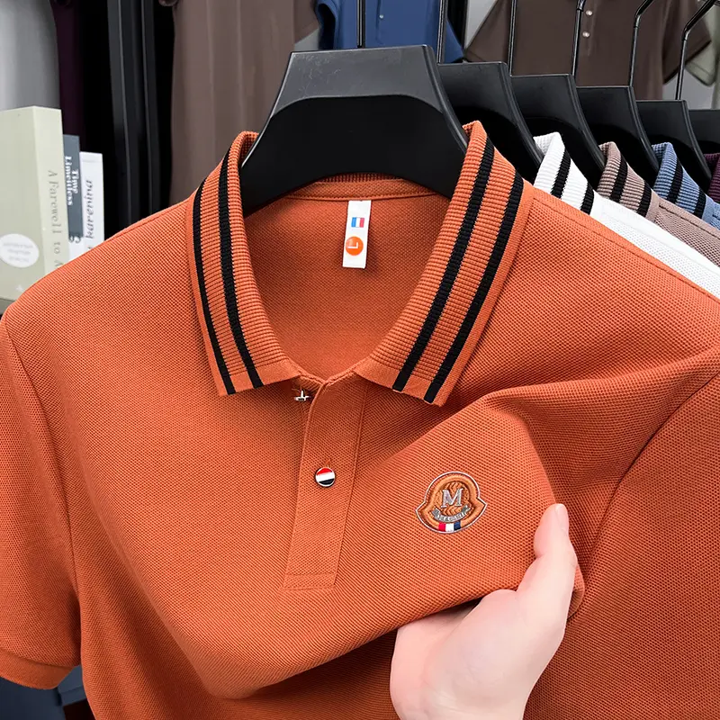 100% cotton luxury brand short sleeve polo shirt letter embroidered fashion stripes lapel T-shirt summer comfort casual men wear