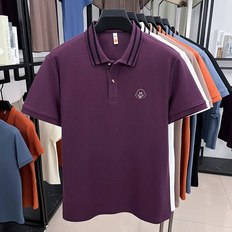 100% cotton luxury brand short sleeve polo shirt letter embroidered fashion stripes lapel T-shirt summer comfort casual men wear