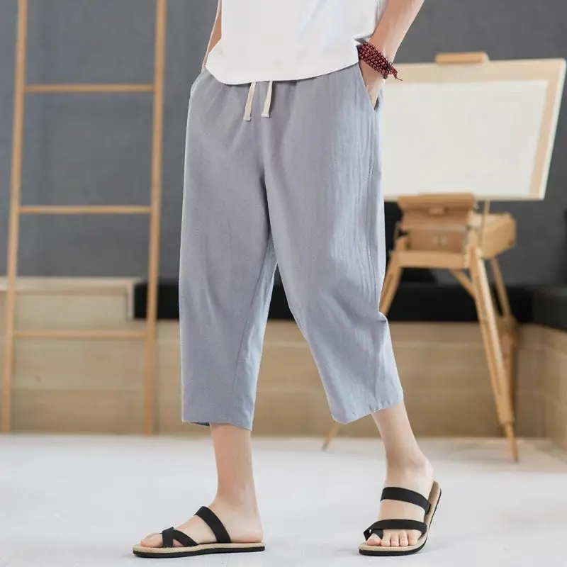 Seven inch pants men's summer ultra-thin ice silk pants, loose and versatile trendy sports and casual pants, fashionable quick d