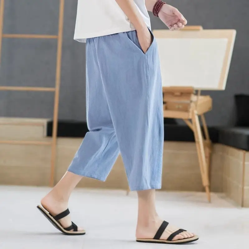 Seven inch pants men's summer ultra-thin ice silk pants, loose and versatile trendy sports and casual pants, fashionable quick d
