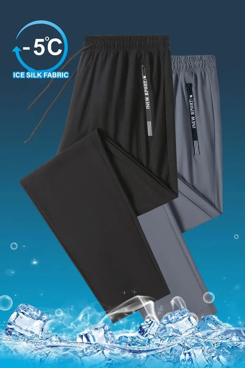 Ice Silk New Pants for Men's Summer Thin Style Sports Quick Dried Straight Leg Draping Wide Leg Pants Casual Long Pants for Men