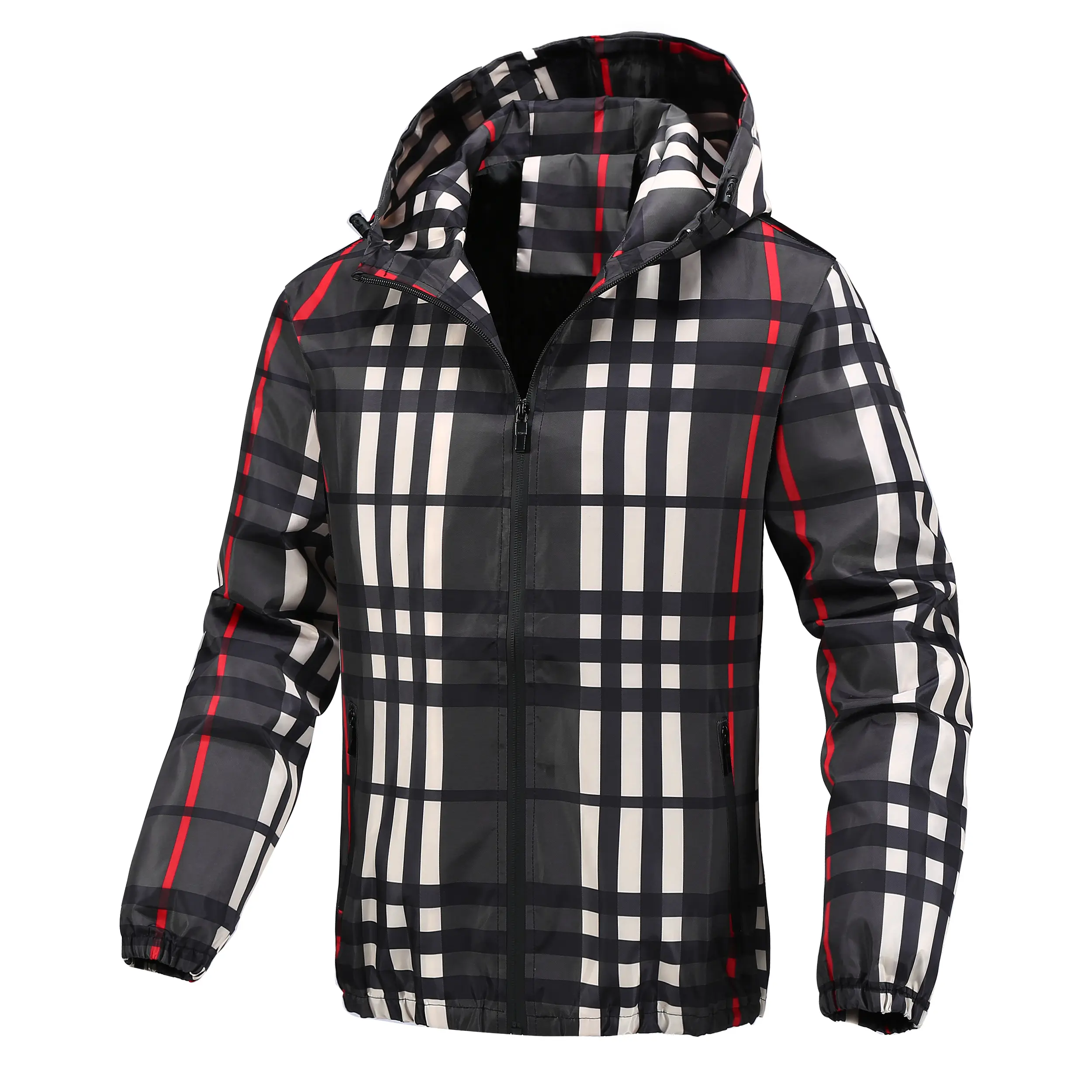 2024 new jacket men's hooded cross-border live broadcast fashion versatile jacket plaid spring and autumn youth jacket