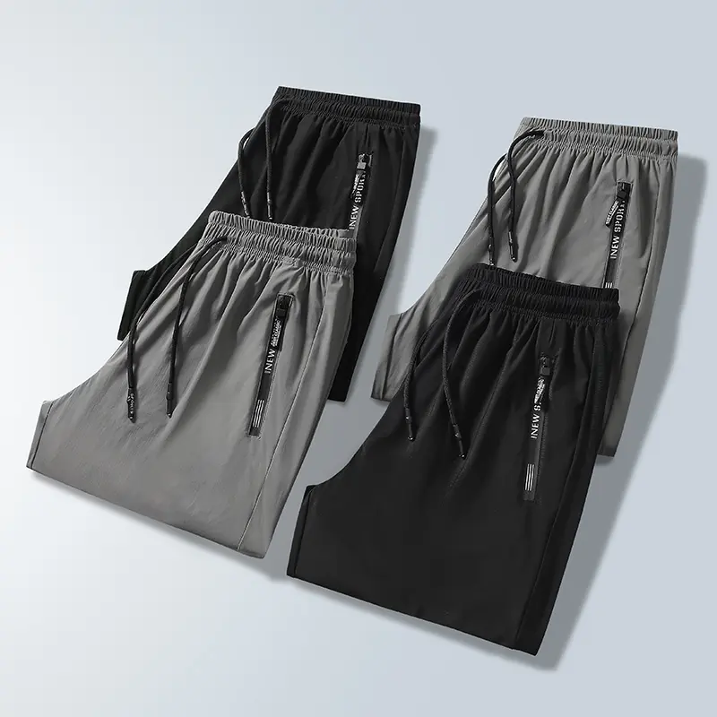 2024 New Ice Silk Pants for Men's Summer Thin Casual Pants for Men's Breathable Tight Feet Loose, High Elastic, Quick Drying Air