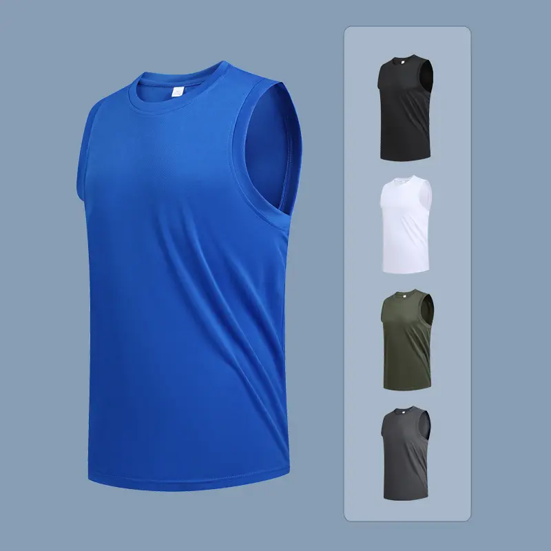 Men's New Large Size Breathable Ice Silk Quick Dry Sleeveless Vest Round Neck Casual Running Fitness M-8xl Summer Sports T-Shirt