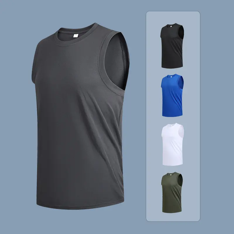 Men's New Large Size Breathable Ice Silk Quick Dry Sleeveless Vest Round Neck Casual Running Fitness M-8xl Summer Sports T-Shirt