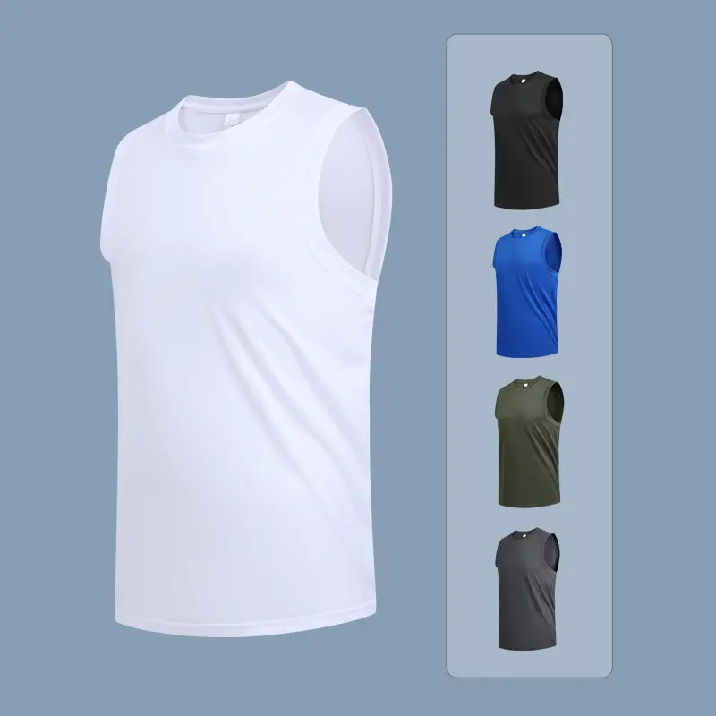 Men's New Large Size Breathable Ice Silk Quick Dry Sleeveless Vest Round Neck Casual Running Fitness M-8xl Summer Sports T-Shirt