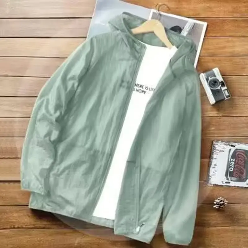 Ice silk sunscreen clothes for men in summer, thin, breathable hooded, fishing, cycling, leisure, outdoor quick drying jacket ja
