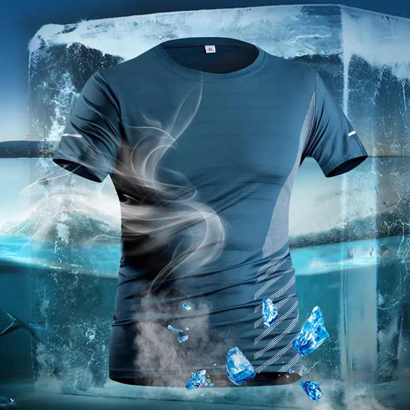 Running T-shirt Men Summer Ice Silk Thin Top Reflective Printing Quick Dry Short Sleeve Breathable Fitness Sports T-shirt 5XL