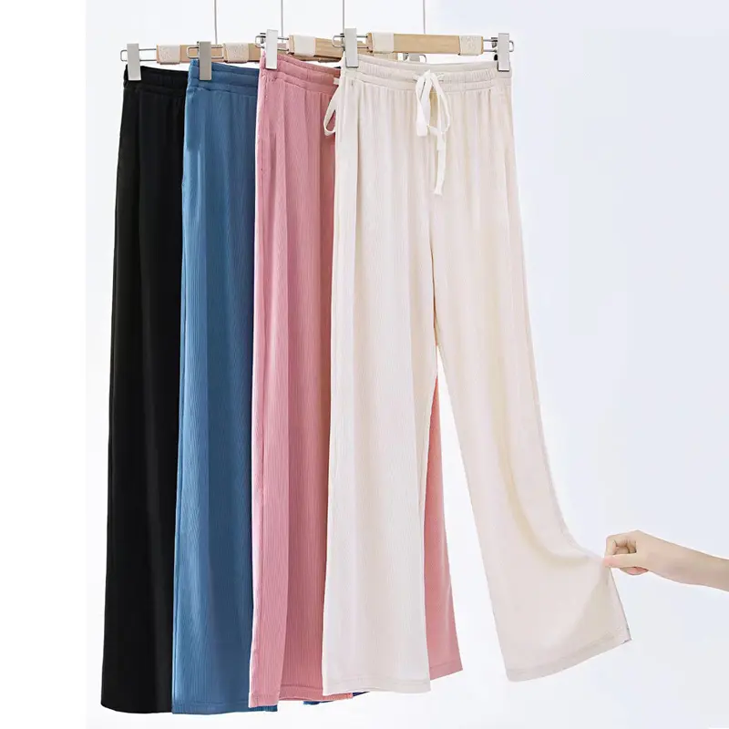 Ice silk wide leg pants for women with a sense of drape, long pants for summer, short stature, high waist, slimming, casual pant