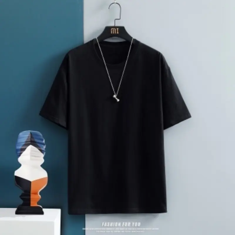 Summer new men's short sleeved T-shirt with half sleeves, round neck T-shirt, solid color, loose and simple white five quarter s