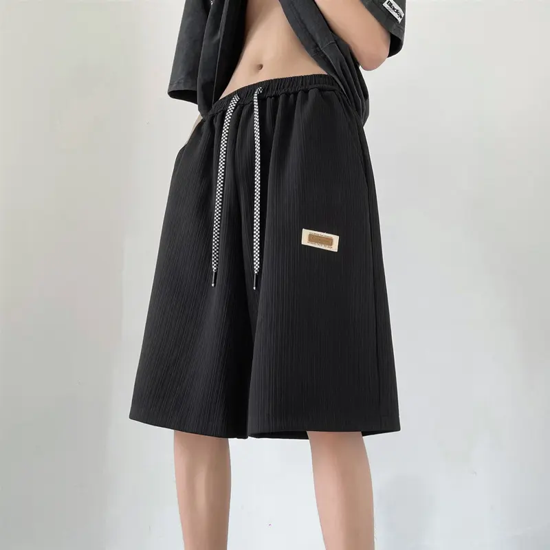Casual pleated ice silk shorts men's summer thin quick drying beach pants loose pants