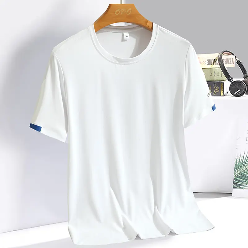 Men's Silk Ice Round Collar T-shirt, Simple Running Fitness Suit, Breathable Thin T-shirt, Quick Dry T-shirt, Summer