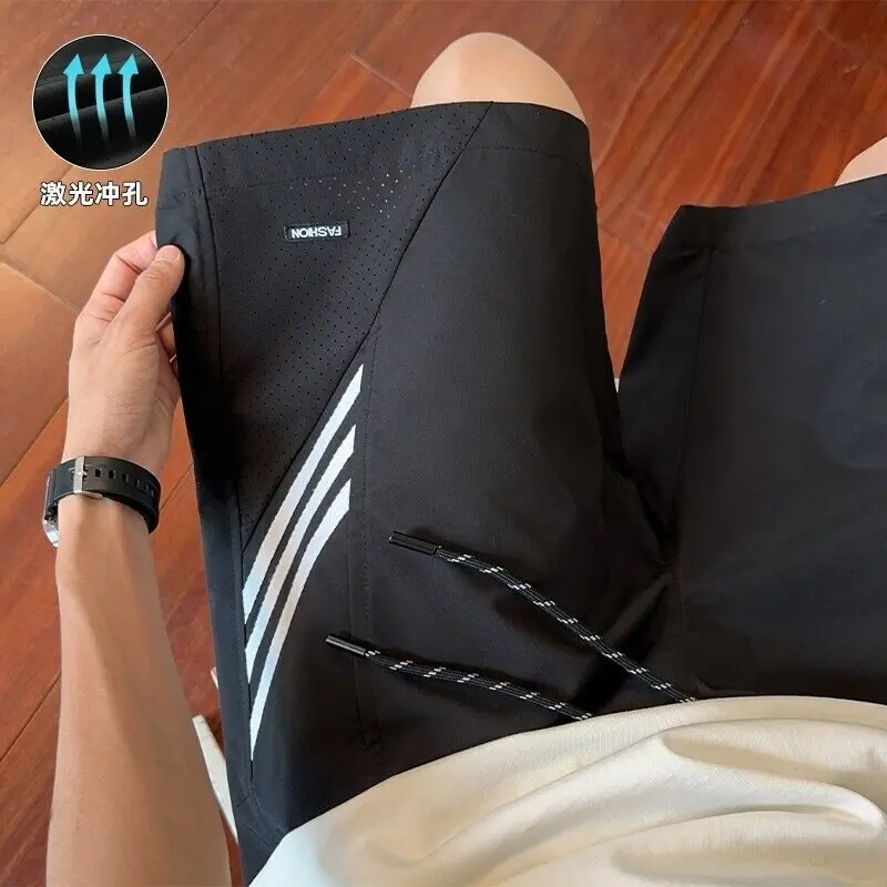 Striped sports shorts men's summer high street hooligan handsome basketball shorts versatile casual five quarter pants