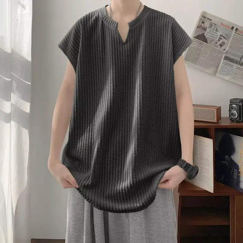 Black tie dye textured collar vest men's summer cool breathable sleeveless t-shirt casual sports sweatshirt