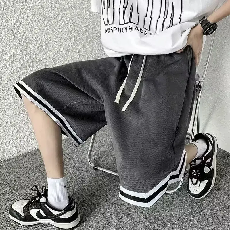 Summer thin ice silk mesh quick drying shorts for men, trendy and loose fit, suitable for running and casual sports, cropped pan