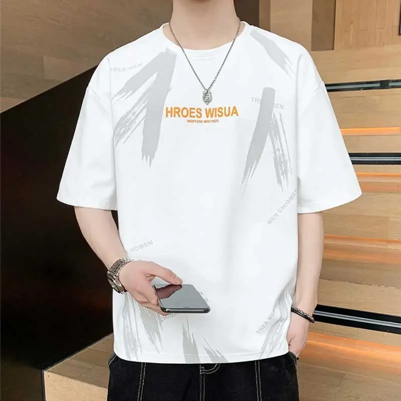 Short sleeved T-shirt for men in summer, thin, round neck, versatile, trendy, half sleeved, loose top, trendy, cool T-shirt
