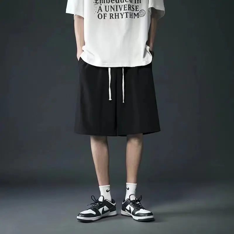 Men's pants summer shorts Korean version thin solid color loose casual five part wide leg straight tube hanging ice silk shorts
