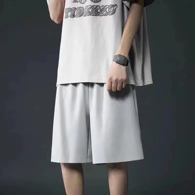 Men's pants summer shorts Korean version thin solid color loose casual five part wide leg straight tube hanging ice silk shorts