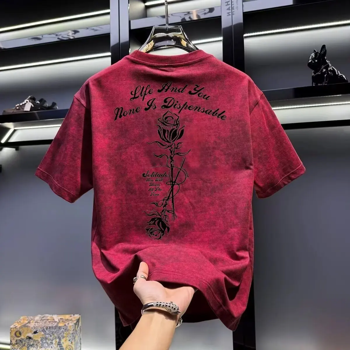 Light luxury short sleeved T-shirt for men, summer new style, personalized and trendy design, letter printed round neck casual a