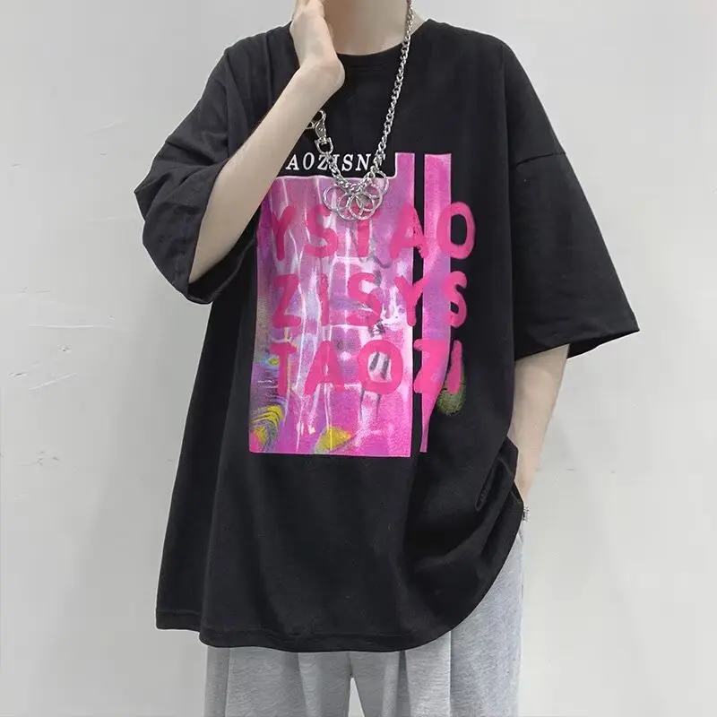 Trendy brand fun printed short sleeved T-shirt for men and women, summer heavyweight loose and versatile T-shirt top