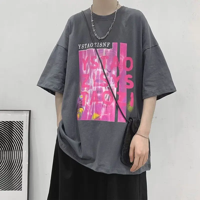 Trendy brand fun printed short sleeved T-shirt for men and women, summer heavyweight loose and versatile T-shirt top