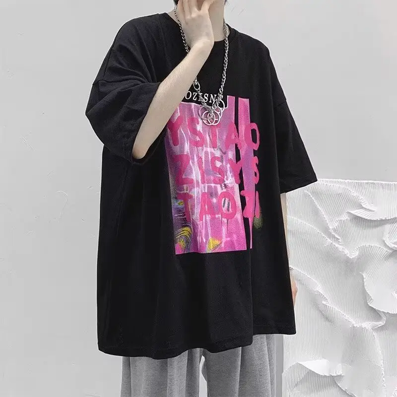 Trendy brand fun printed short sleeved T-shirt for men and women, summer heavyweight loose and versatile T-shirt top
