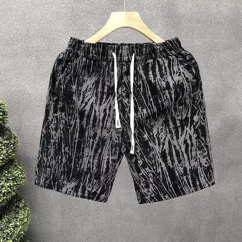 High end striped casual shorts men's summer new style men's pants linen outer wear cotton linen five quarter pants men's style