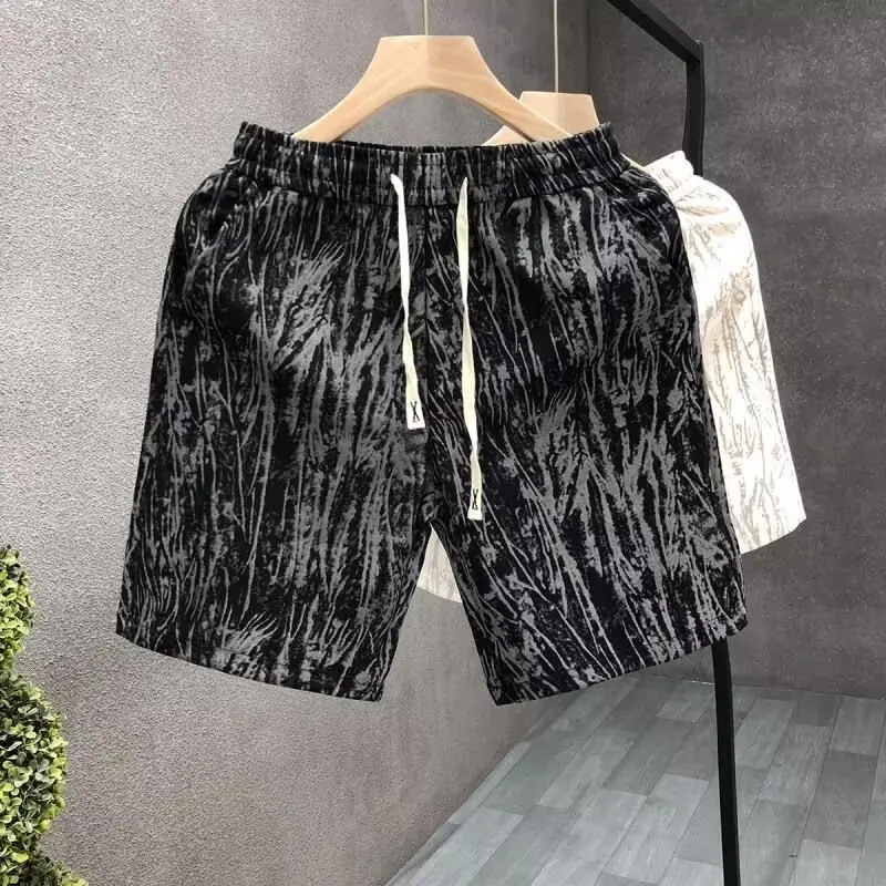 High end striped casual shorts men's summer new style men's pants linen outer wear cotton linen five quarter pants men's style