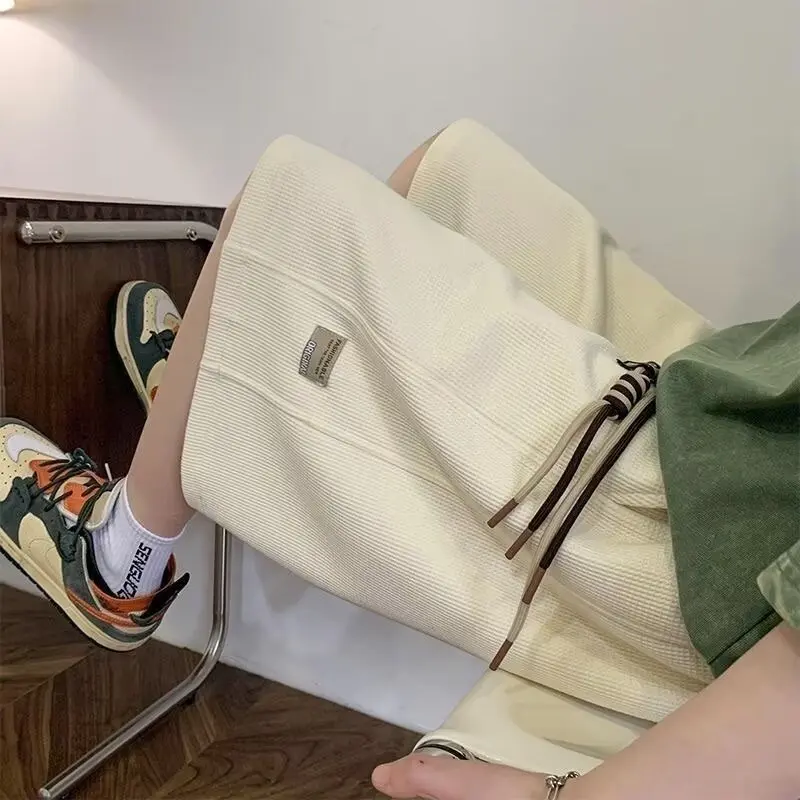 Waffle shorts men's summer trendy brand loose oversized label casual pants American basketball sports
