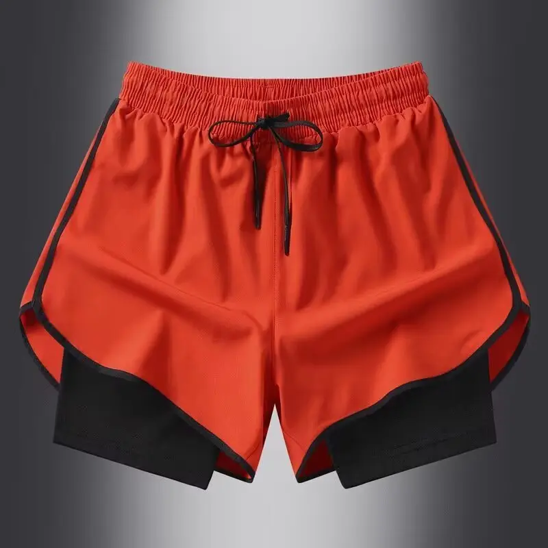Sports shorts men's American fitness running pants lined with fake two-piece training anti glare three-point basketball casual s