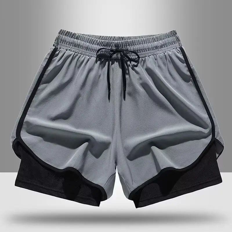 Sports shorts men's American fitness running pants lined with fake two-piece training anti glare three-point basketball casual s