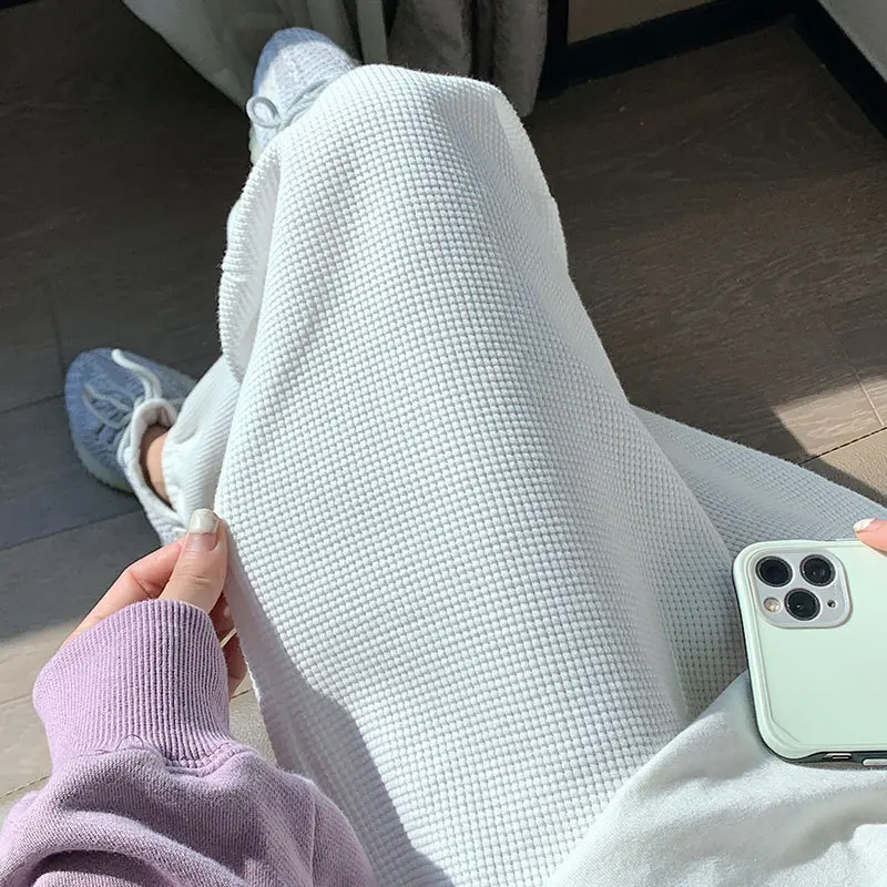 Thin and loose waffle style sporty minimalist slimming pants, women's casual sweatpants
