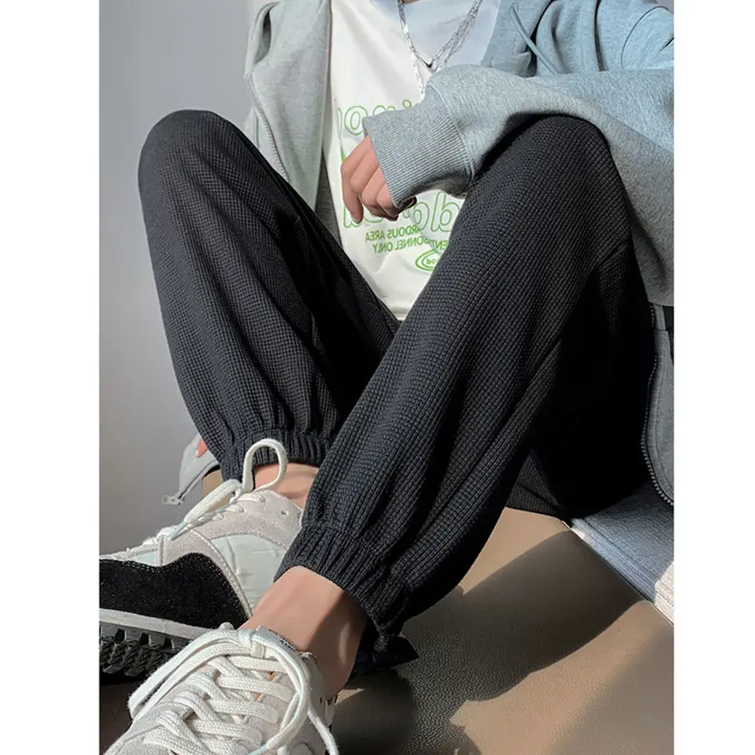 Thin and loose waffle style sporty minimalist slimming pants, women's casual sweatpants