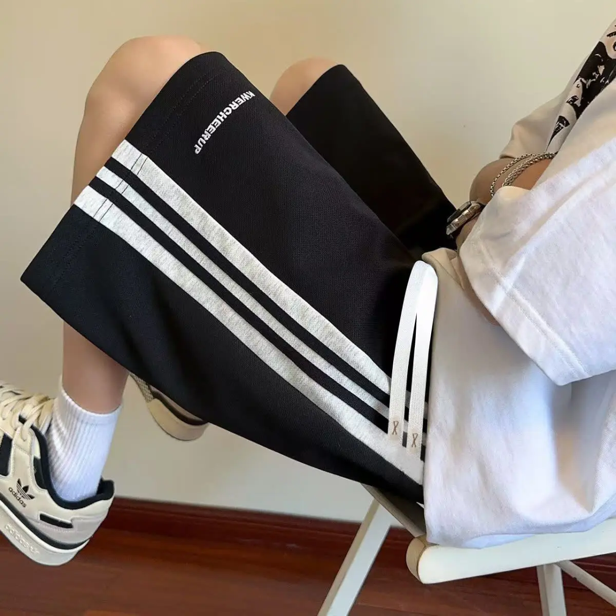 Lazy Harajuku Ins Summer Trendy Brand Striped Casual Shorts Men's Fashion New Style Trendy