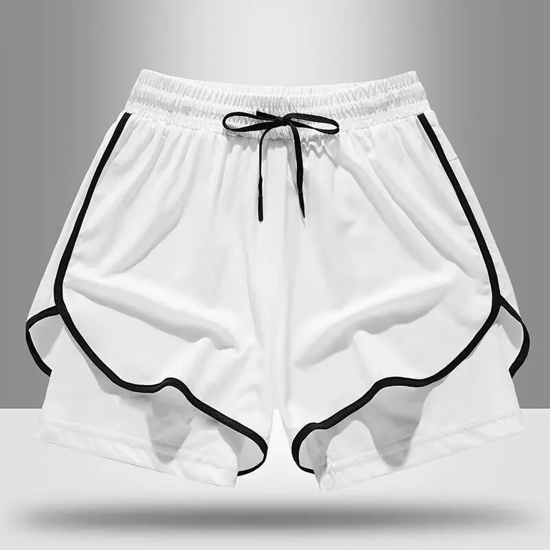 Sports shorts men's American fitness running pants lined with fake two-piece training anti glare three-point basketball casual s