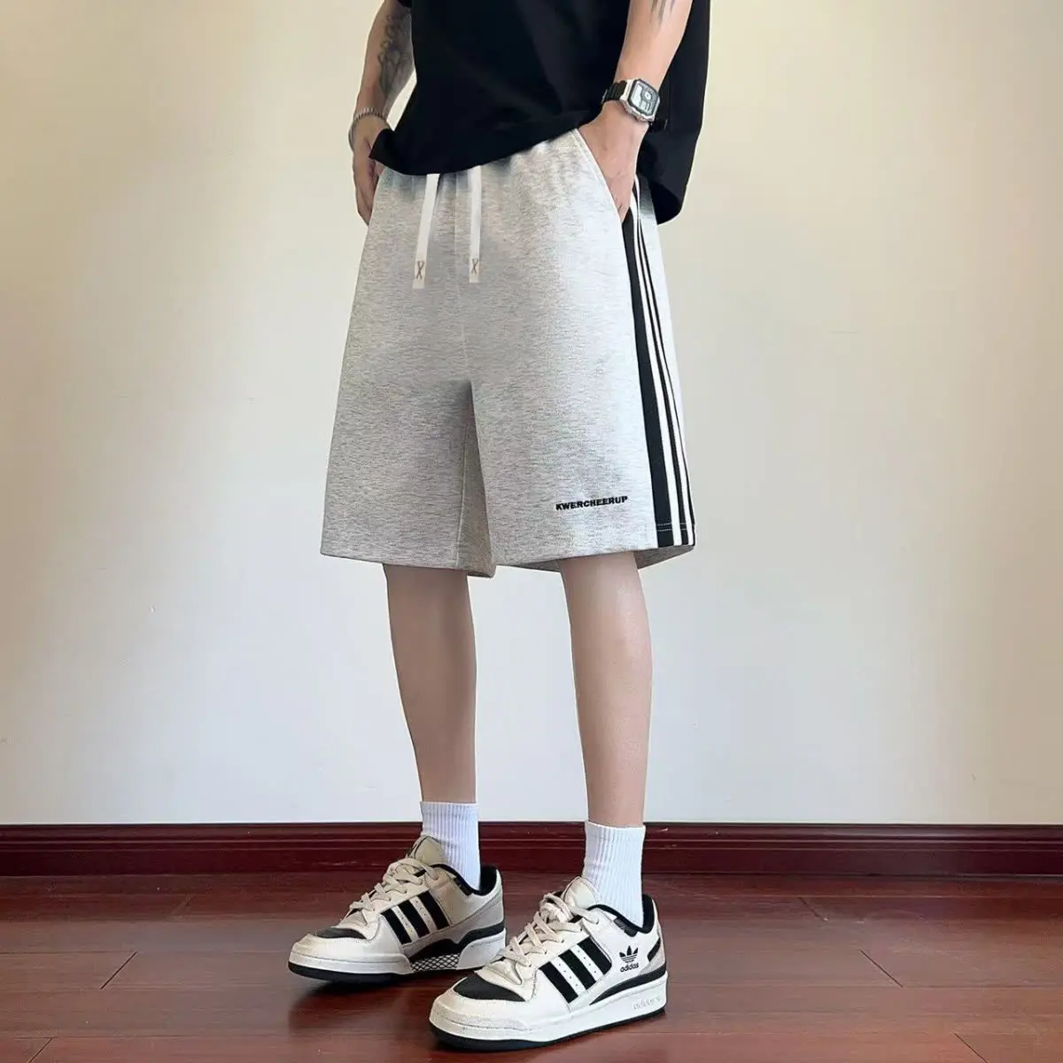 Lazy Harajuku Ins Summer Trendy Brand Striped Casual Shorts Men's Fashion New Style Trendy