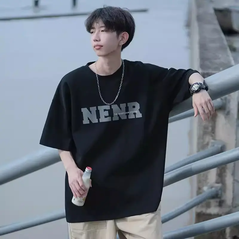 Short sleeved T-shirt men's summer trend half sleeved men's top loose trendy brand men's five quarter sleeved clothes