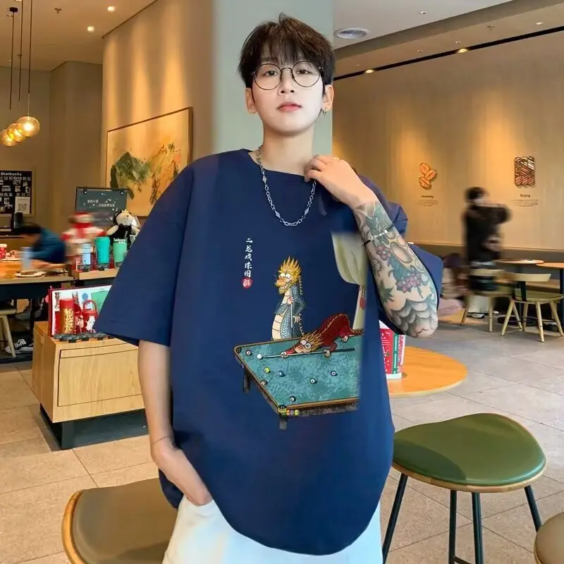 Lazy new trendy brand short sleeved trendy youth pure cotton t-shirt fashionable artistic ins simple and versatile