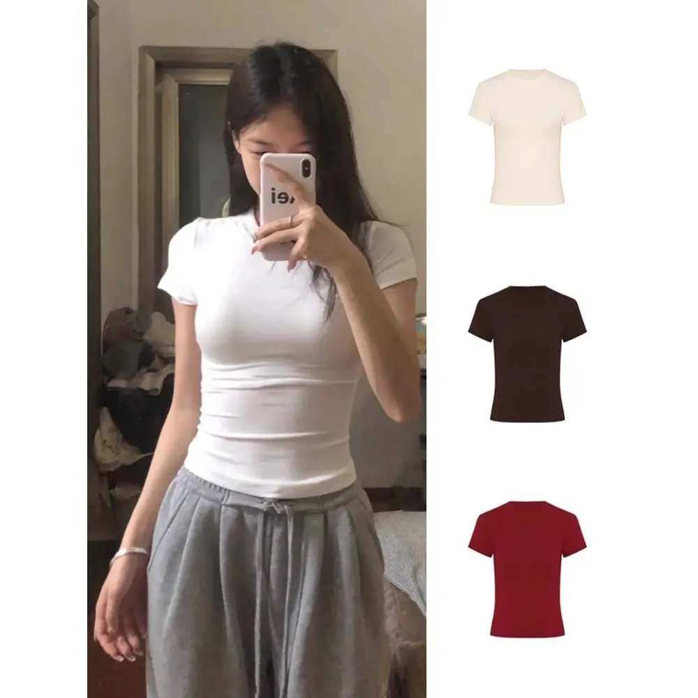 Short sleeved white T-shirt women's summer tight fit slimming short top versatile