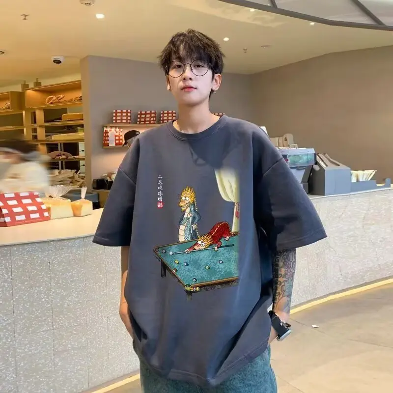 Lazy new trendy brand short sleeved trendy youth pure cotton t-shirt fashionable artistic ins simple and versatile