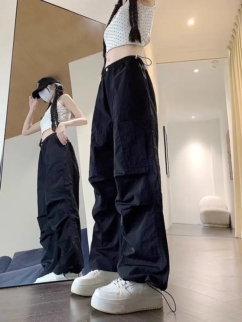 Blue Sunscreen Ice Silk Work Pants Women's Summer Thin Style New Quick Drying Parachute High Waist Sports and Leisure Student Pa