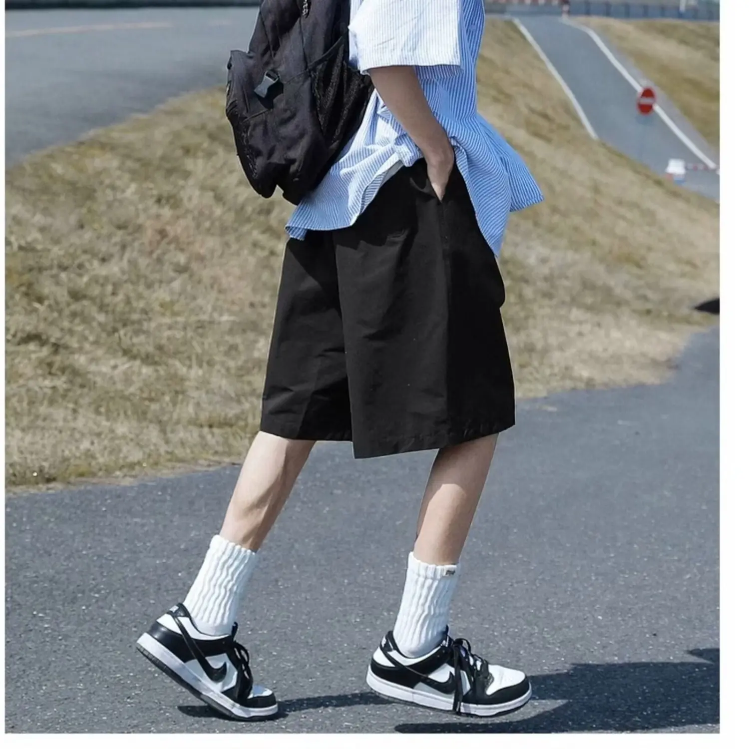 Short pants for men's summer new straight leg men's sports mid length pants, thin, breathable, loose and cool pants