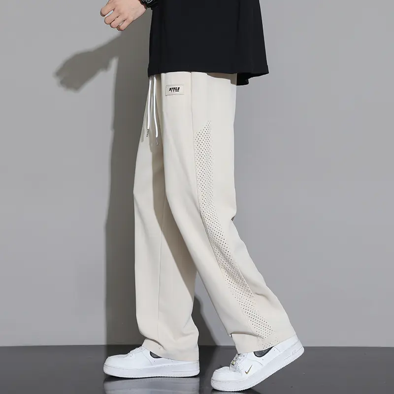 Ice silk pants, men's trendy brand, summer straight leg loose casual pants, men's new style, hanging sports wide leg pants