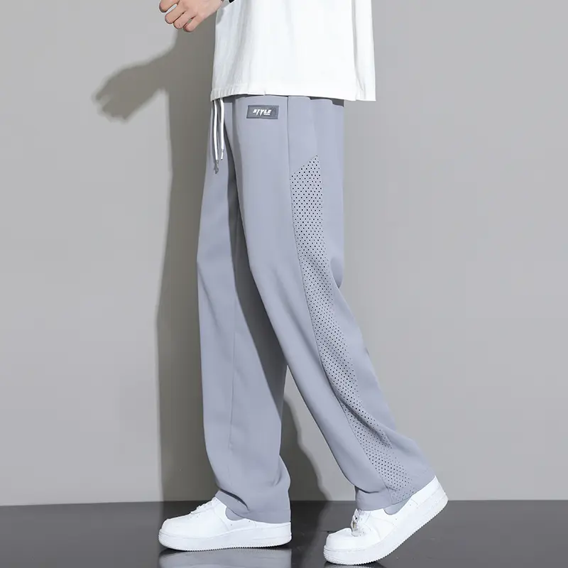 Ice silk pants, men's trendy brand, summer straight leg loose casual pants, men's new style, hanging sports wide leg pants
