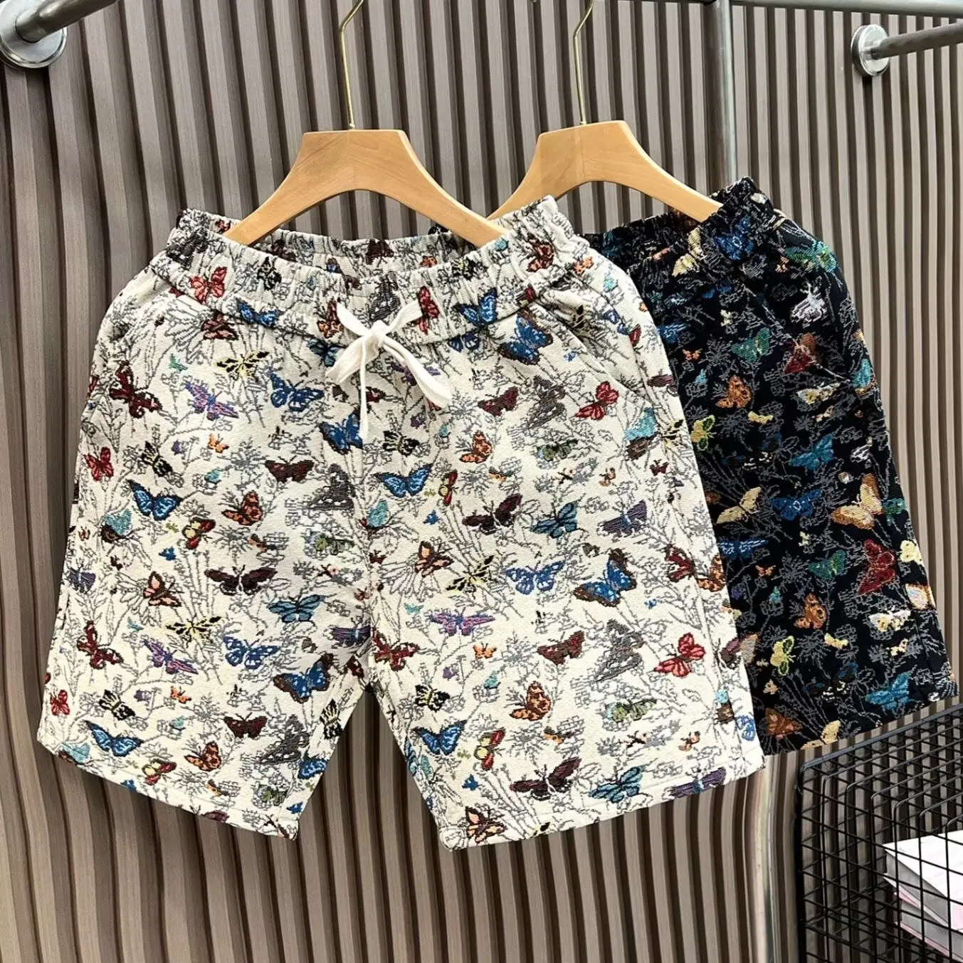 Summer Butterfly Embroidery 5-point Pants Men's Outdoor Breathable Beach Pants Casual Shorts
